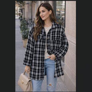 Black and White Plaid Knit Jacket